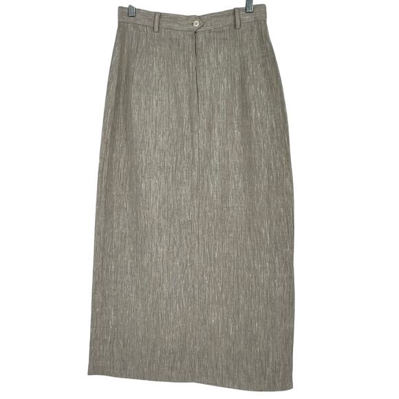 Vtg British Khaki by Robert Lighton 100% Linen Skirt Maxi Sz 10 Tan Faux Wrap - Picture 2 of 8